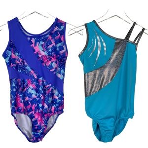 Danskin Now leotard 2 pc set pink blue silver purple girls gymnastics